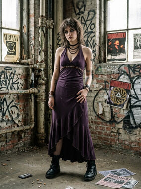 Vintage Taboo brown halter dress Size large Whimsigoth Y2K Fairy Grunge 90s